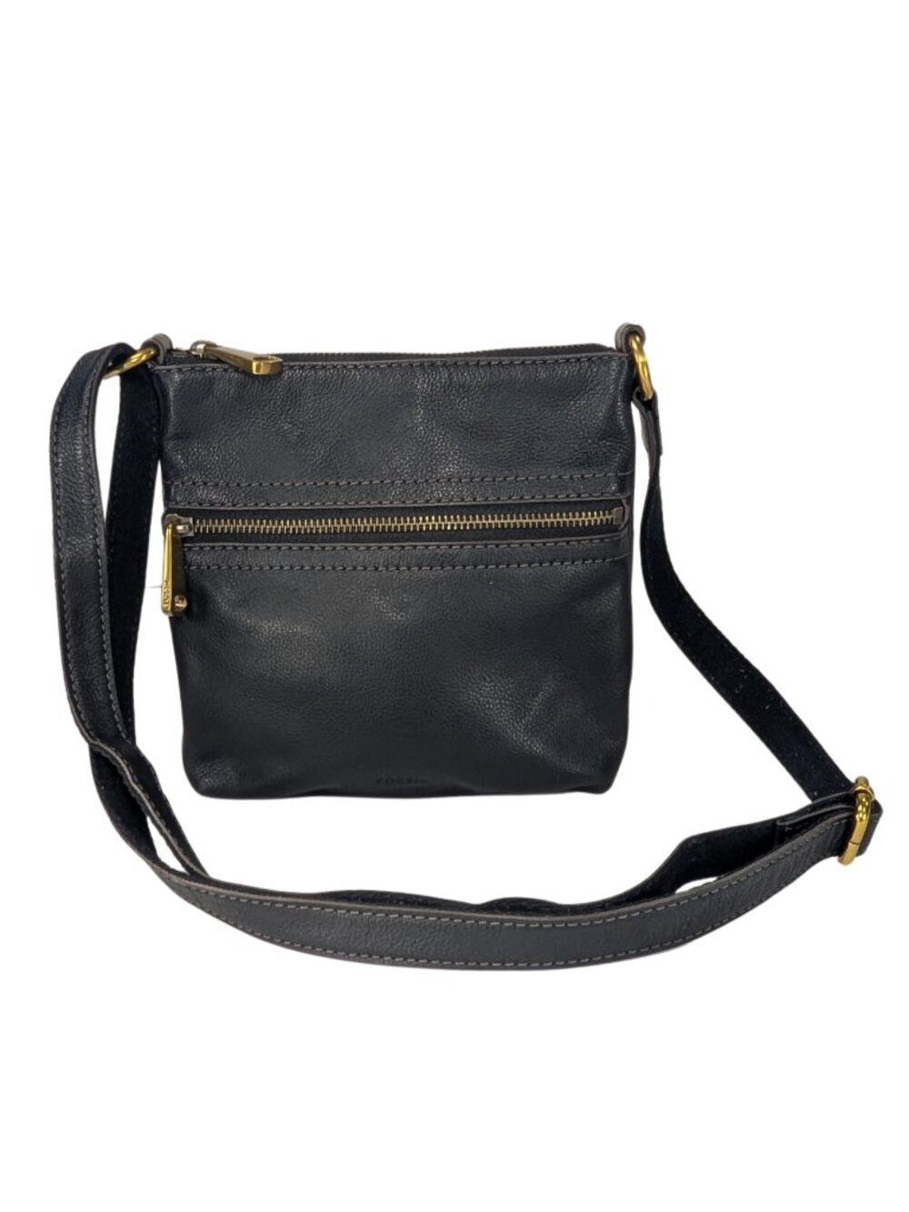 Fossil Small Black Pebbled Leather Adjustable Strap Travel Casual Boho Crossbody